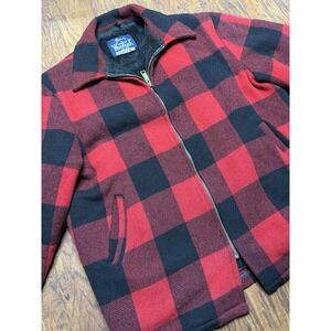 Vintage Woolrich Size L Mens Coat Jacket Hunting Lined Red‎ Black Buffalo Wool